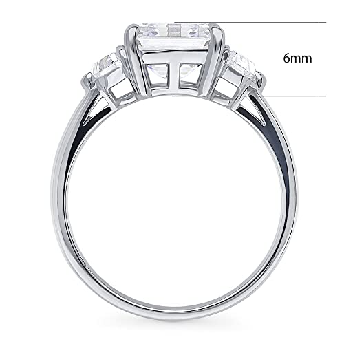 Berricle Sterling Silver 3-Stone Wedding Engagement Rings Asscher Cut Cubic Zirconia Cz Anniversary Ring For Women, Rhodium Plated Size 6 #TOP3