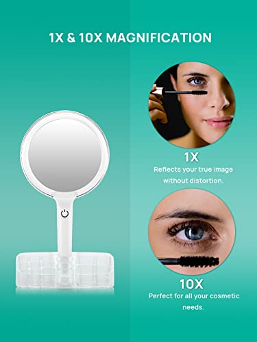 Omiro Hand Held 1X/10X Magnifying Mirror With Light, Double Sided Makeup Mirror With Storage #TOP3