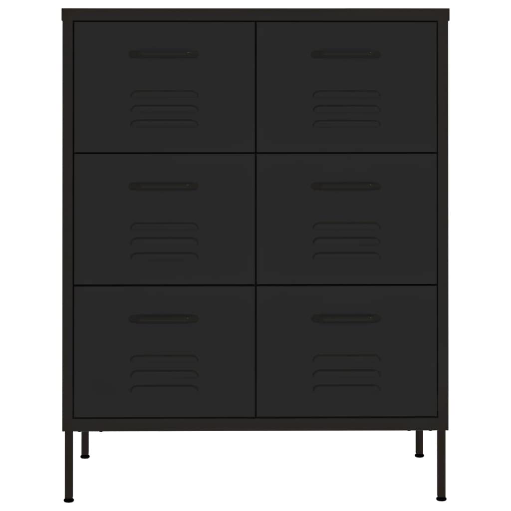 Cajonera de acero, color negro, 80 x 35 x 101,5 cm, 6 cajones con rodamiento de bolas, contenedor con ruedas para oficina y taller, orden y espacio de almacenamiento