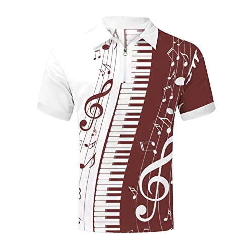Martmory Golf Polos Shirts For Men Regular Fit Short Sleeve Zipper Collared Music Note Piano Keys 3D Printed Oudoor Casual Sport Tennis T-Shirts Tops #TOP2
