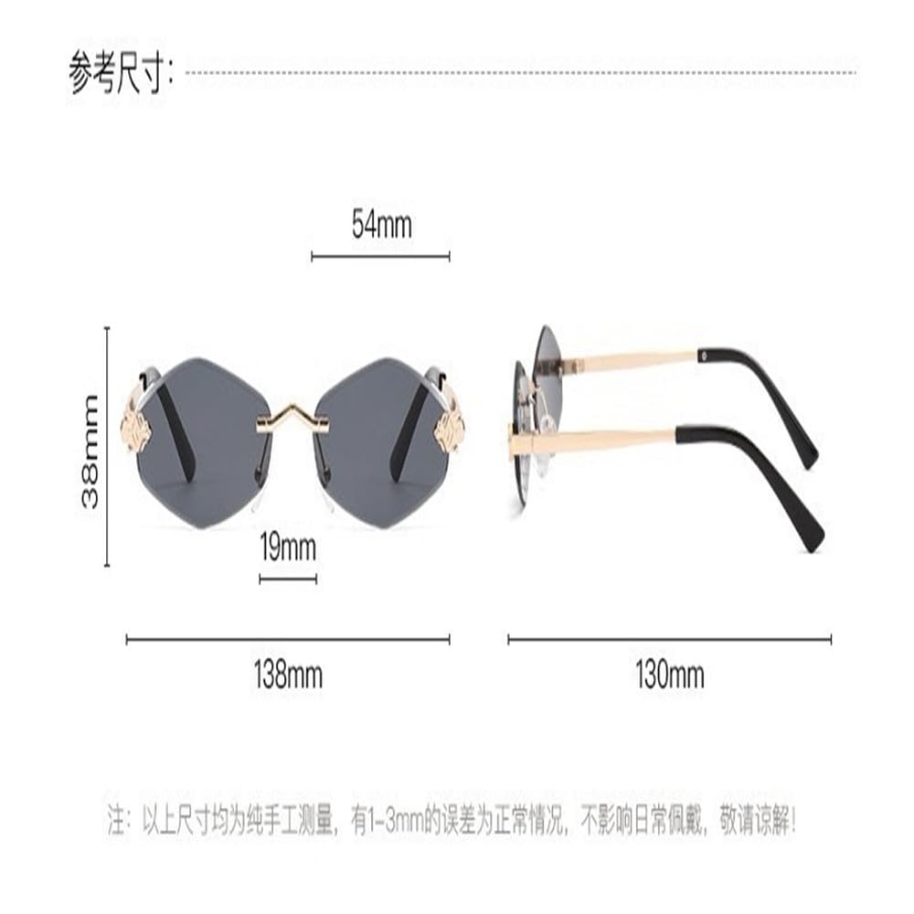 Occhiali da sole unisex senza montatura, occhiali da sole da donna, protezione UV, piccola montatura in metallo.