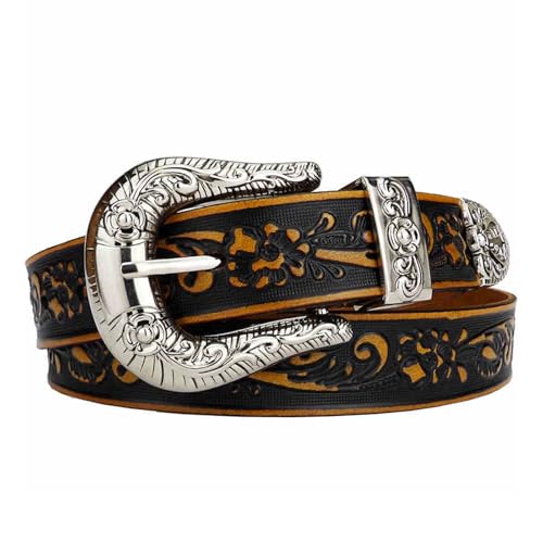 Ceinture en cuir véritable avec boucle gravée vintage