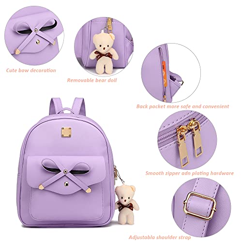 Image of MACCINELO Cute Leather Mini Backpack Purse for Women Bowknot Small Backpack for Girls gift Rucksack Ladies Shoulder Bag 3pcs