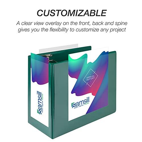Image of Samsill Durable 6 inch 3 Ring Binder, Locking D Ring Binder, Customizable Clear View Cover, Green, Holds 1225 Pages