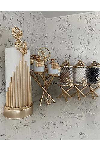 Enta Global Unique Set Gold Glass Canister For Kitchen, Spice Jars, Tea Sugar Coffee Canister, Cookie & Candy Jar