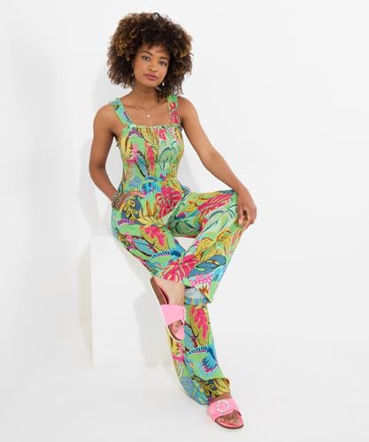 Mono para mujer de pernera ancha con estampado de hojas tropicales veraniegas 3