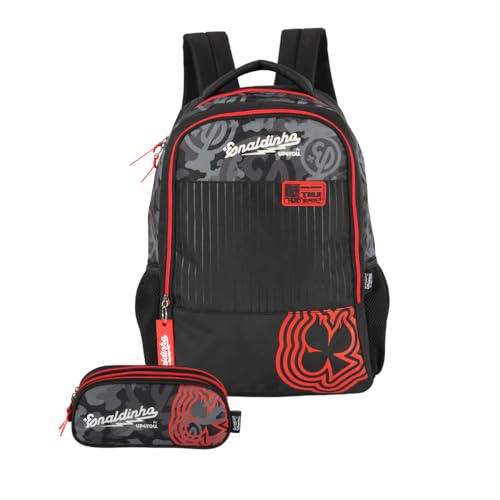 Kit Mochila Enaldinho Costas E Estojo Triplo Escolar Juvenil