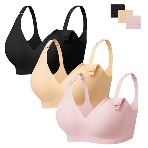 Image of Angelhood 3 Pack Nursing Bras for Breastfeeding Seamless Pregnancy Maternity Bra Wireless Sleep Bralette with Extenders