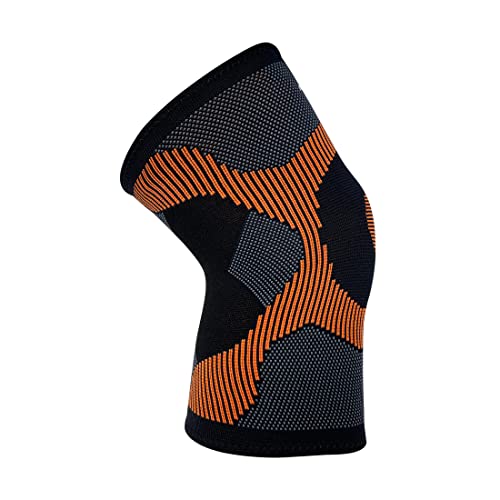 Pure Athlete Knee Compression Sleeve Support Stabilizer - Knee Pain Relief for Men Women (Large, Black-Grey-Orange) - Thumbnail 3