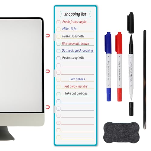 Umbrotiger Magnetic Note Board for Computer Monitors 3 Pens + Eraser Set, Space Saving Dry Erase Surface, Reusable Memo Pad for Office/Kitchen/Studio