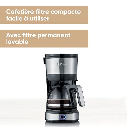 SEVERIN Cafetière filtre, 750W, Jusqu'à 4 tasses, filtre permanent lavable, porte filtre amovible, Plaque chauffante, Inox/Noir, KA 4808