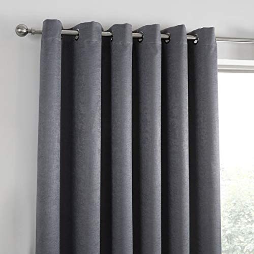 Fusion Strata Woven Eyelet Lined Curtains, Charcoal, 46 x 72 Inch, 100% Polyester, W117cm (46) x D183cm (72)