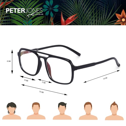 Image of Peter Jones Black Square Unisex Medium Sleek Optical Frame with Anti Glare Lenses (AG218B)