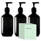 Recycled Plastic Pump Bottle Dispenser 3 x 500ml, Bathroom Bottles with Labels, Empty Refillable Shampoo and Conditioner Dispenser Bottle with Pump for Liquid Hand Soap, Shower Gel, Body Wash, Lotion