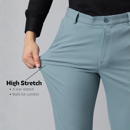 Image of SUBTRACT Men 4 Way Stretch Wrinkle Free Slim Fit Formal Trouser in with 2 Inch Flexible Waistband | Men's Trousers for Office Or Party