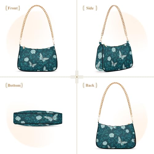 Clutch Shoulder Bags Tote Evening Purse Handbags for Women Aqua Butterfly Flower Hobo Bags with Zipper Closure2