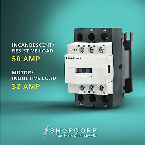 Shopcorp 30 Amp 3 Pole Normally Open Iec 660V Contactor Switch, Auxiliary 1No/1Nc –110-120Vac Coil, Lighting Contactor With Mounting Base For Din Rail- Inductive 32A And Resistive 50A #TOP7