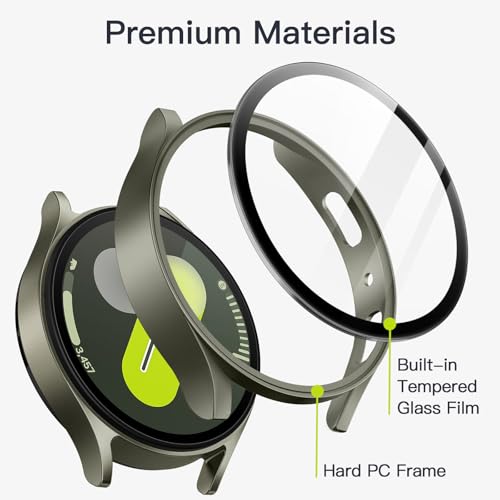 Image of JETech Cover Case with Screen Protector for Samsung Galaxy Watch 7 44mm, Overall Protective Cover, Built-in Tempered Glass Film High Sensitivity, 2 Pack (Green)