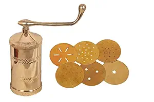 Whizzo Pure Brass 600gm Sev Sancha Machine with Free 6 Different Jali for Making Different Types of Sevaiya, Sev, Gathiya Murukku, Chakli, Bhujia Etc