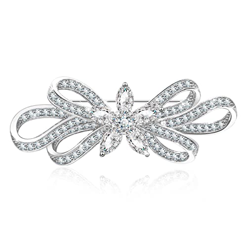 Image of Bridal Crystal Brooches Art Deco Retro Rhinestone Wedding Fashion Glam Bridesmaid Flower Ribbon Brooch Clear Austrian Crystal