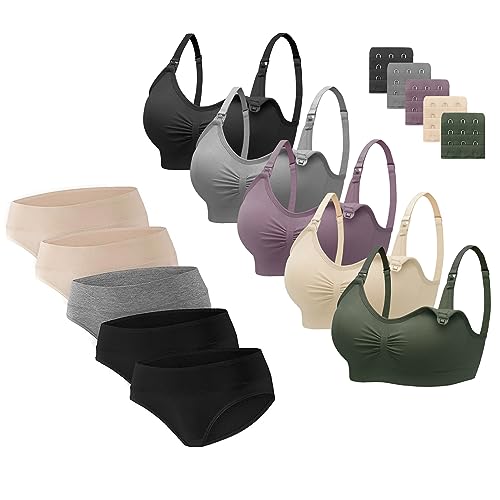 Image of Angelhood 5 Pack Nursing Bras and 5 Pack Maternity Underwear Seamless Bundle