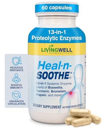 HEAL-N-SOOTHE Proteolytic Systemic Enzymes Joint Supplement with Bromelain Papain Boswellia Joint Mobility Muscle Flexibility Protein Digestion Circulatory & Immune Health - 60 Count (1 Pack)