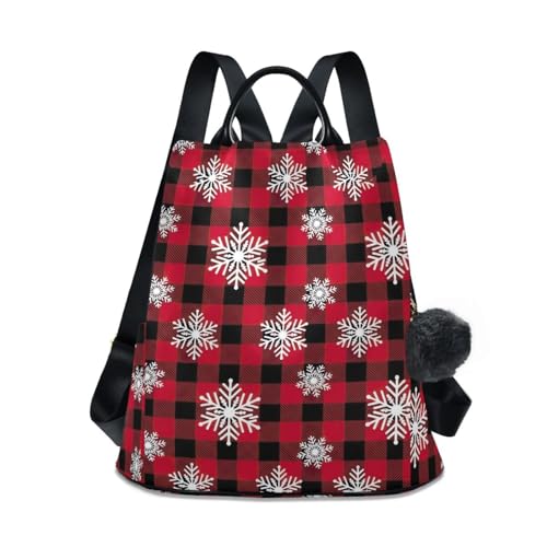 Sac à dos de voyage femme à fleurs et flocons rouge et noir idéal pour weekend