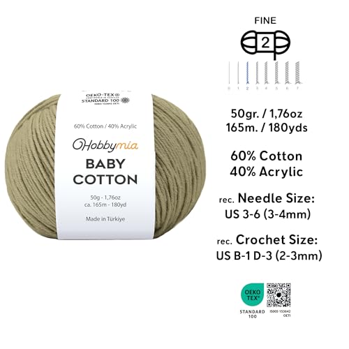 Image of Baby Cotton Blend Yarn - Soft Sport Weight Yarn for Crochet & Amigurumi - 50g /180yds - 60% Cotton 40% Acrylic - Ideal for Baby & Knitting Proj. & 10 Stitch Markers(Stone, 4 Balls)