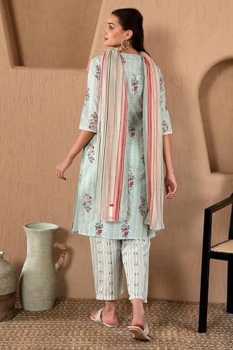 Image of W for Woman Women's Pure Cotton Floral Printed Straight Kurta and Pant with Dupatta Set