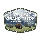Lantern Press Sticker Grand Teton National Park, Wyoming, Buffalo and Mountain Scene, Die Cut Vinyl, (Waterproof Decal for Cars, Water Bottles, Laptops, Coolers), Small