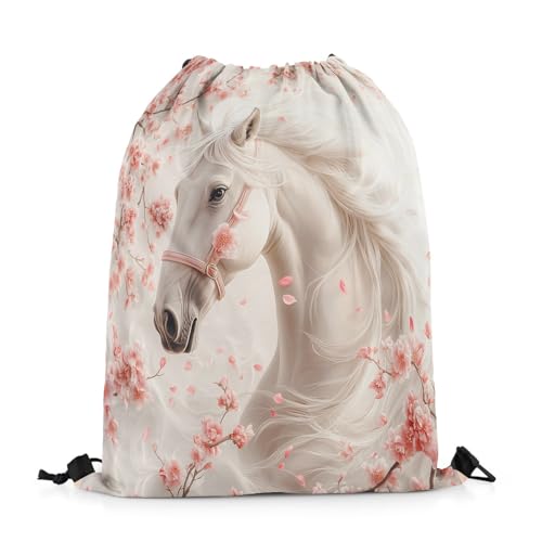jejeloiu Horse Sports Drawstring Sackpack 13"x15.7" Cute Animal Decor Drawstring Backpack For Women Men Ultra Soft Farm Animal Drawstring Bags Floral Waterproof Cinch Bag Room Decor Farmhouse2