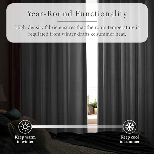 Image of 100% Blackout Double Pinch Pleat Curtains, Linen, Thermal Insulated, 2 Panels, Solid,(Black)