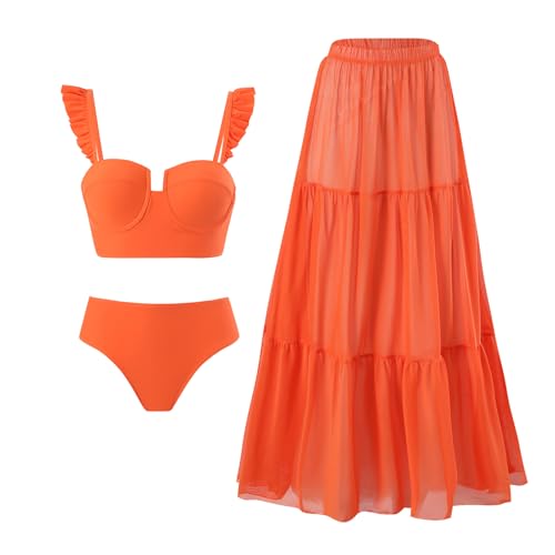 Women's One Piece Swimsuit with Cover up Set Beach Wrap Skirt Retro Floral Print Bathing Suit for Women Tummy Control