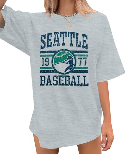 Baseball Shirt Women Oversized Game Day Fan T-Shirt Baseball Season Short Sleeve Tops Grey