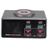 Contrôle par application : la station de charge USB avec chargeur sans fil vous permet de contrôler l'état de charge via une application mobile, vous permettant de programmer le temps de charge à tout moment pour plus de commodité.