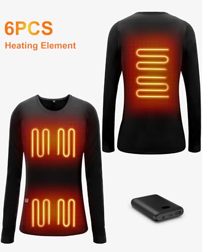 FERNIDA Women Heated Thermal Top with 7.4V Battery Pack Stretch Heated Shirt with Thumb Hole Fleece Lined Heating Baselayer3