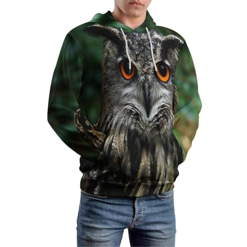 Pull à capuche hibou imprimé sauvage manche longues
