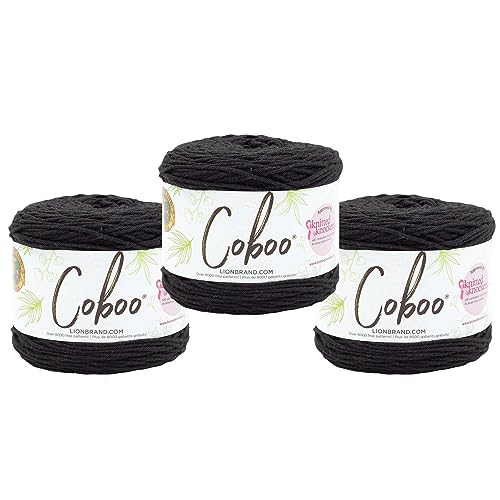 Image of Lion Brand Yarn, Coboo Cotton Blend Crochet Yarn, Coal, Black, 3 Pack