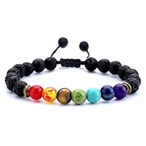Hamoery Men Women 8mm Lava Rock Beads Chakra Bracelet Braided Rope Natural Stone Yoga Bracelet Bangle(Lava Chakra)
