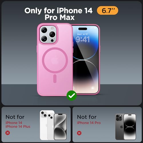 Image of Miracase Magnetic for iPhone 14 Pro Max Case 6.7 inch (Compatible with MagSafe)(with 2X Screen Protectors) Military-Grade Protection, Anti-Fingerprint Translucent Matte Phone Case Cover, Mes Pink