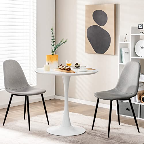 Giantex Round Dining Table, 32 Inches Modern Tulip Kitchen Table W/ 0.9” Thickened Tabletop & Sturdy Metal Pedestal, Mid-Century Leisure Table For Small Places, Dining Room, Living Room, Cafe, White #TOP1
