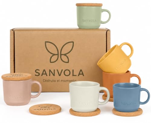 6 tazas desayuno 350 ml, juego de tazas de cafe de gres...