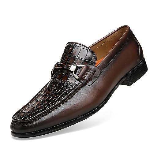 Image of Men's Dress Shoes Slip-On Loafers Leather Formal Shoes Crocodile Printed with Buckle