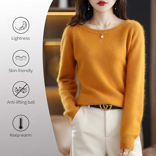 Women's 100% Merino Wool 2025 Fall Winter Long Sleeve Crewneck Sweater Cashmere Style2