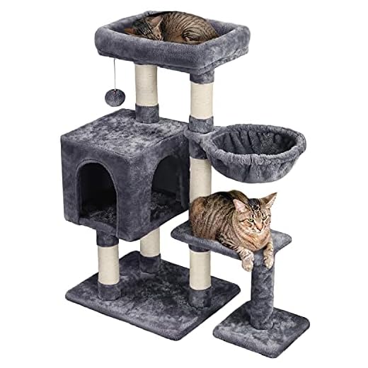 Yaheetech Árbol Rascador para Gatos 80x39.5x96 cm Torre para Gatos Juguete de Gatos de Sisal Natural con Nidos y Hamaca Gris Oscuro