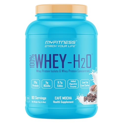 Image of Myfitness Whey Protein 2kg Cafe Mocha 80 Servings | 100% Whey H2O | 80% Protein Per Serving | Isolate Concentrate Blend | Added Digestive Enzymes | Protein Powder Supplement