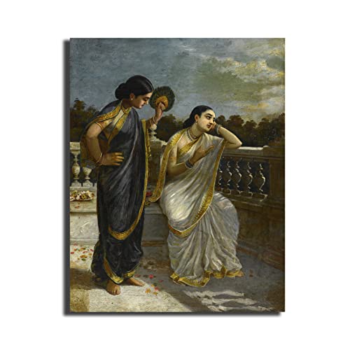 Image of Sikhash Raja Ravi Varma Canvas Painting Classic Art, Indian Art, Famous Artist, Wall Painting for Living Room, Bedroom, Office, Unframed, Multicolor Fabric Size - 23x17 inches (58x43 cms, Damayanti)