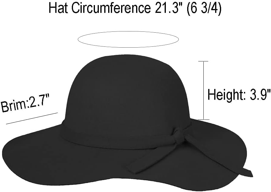 Vintage Fedora Floppy-Hat Kids Girl's Wide Brim Felt Bowler-Hat for 3-8 Years Old
