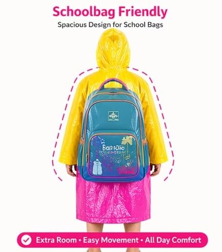 Image of CubsDen Kids Waterproof Raincoat for Boys & Girls | Full-Length Hooded Rain Coat | Lightweight Durable School Rainwear | Bright Color Outdoor Rain Jacket for Children