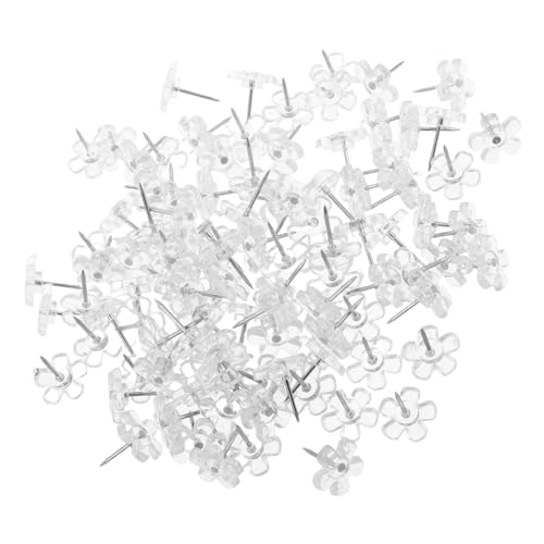OFFSCH 200 Piezas Chincheta Flor Transparente Pin para Tablero Tachuela De Cartel Tachuelas De Mapa Pasador De Tablón De Anuncios Alfiler para Tablero De Corcho Pin De Mensaje Plástico